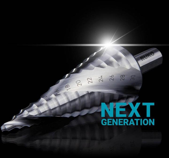 Actual product image Ruko Step drill set HSSTiN spiral fluted in the sizes in ABS plastic cassette pcs. (4 - 12, 4 - 30, 4 - 20)