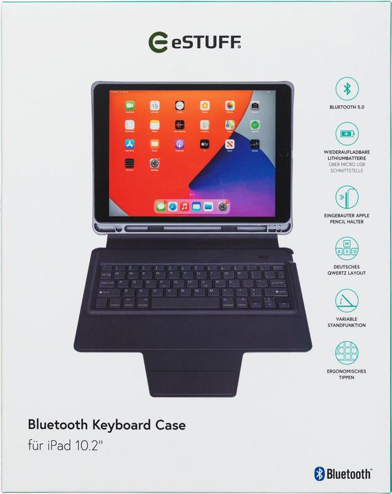 Actual product image eSTUFF Folio Keyboard Case iPad 10.2 DE Layout German QWERZ layout. Bluetooth 5.0 connection. micro (DE, iPad 10.2)