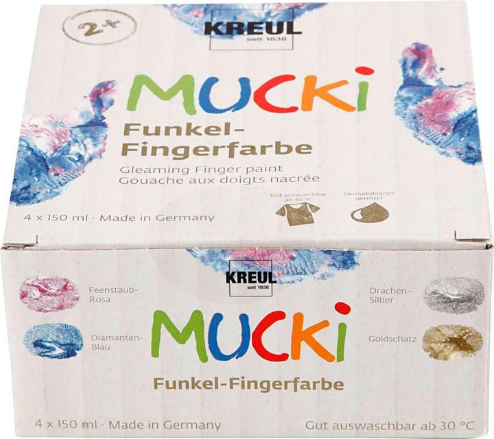 Image du produit Kreul MUCKI Peinture au doigt étincelante (Pink, Bleu, Silver, Or, 600 ml)