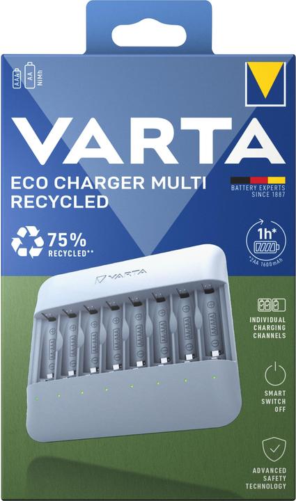 Immagine prodotto Varta Eco Caricabatterie Multi Riciclato 57682 101 111 (1 pz., AAA, AA, Caricabatterie senza batteria)