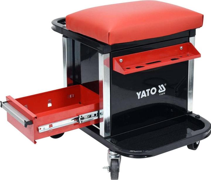 Immagine prodotto Yato Sgabello professionale per officina con 2 cassetti, vano portaoggetti e ripiano, ruotabile a 360°