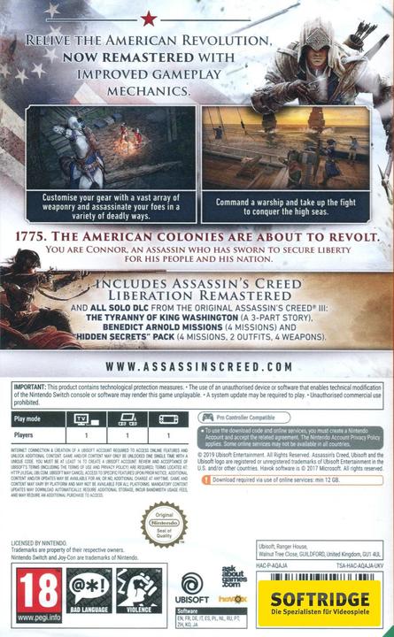 Produktbild Ubisoft Assassin's Creed 3 - Remastered (Switch, Switch Lite, Switch OLED, DE)