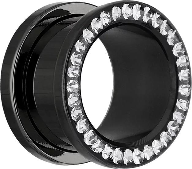 Produktbild Star Piercing Flesh Tunnel schwarz mit Kristall silber und Epoxy Schutzschicht (Chirurgenstahl 316L, ohne Messing)
