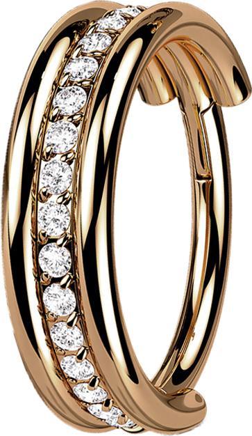Star Piercing Micro Segmentring klappbar rosegold drei Ringe reihe Kristalle (Titan G23)