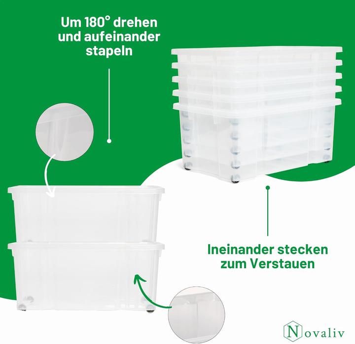 Produktbild Novaliv Aufbewahrungsbox mit Deckel Gross 45L transparente Nestbar stapelbare Plastikbox mit Clipvers (45 l)