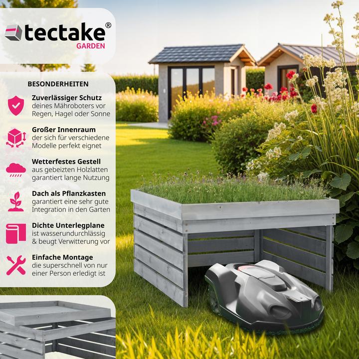 Image du produit tectake Garage pour robot tondeuse Hortus, bois, toit végétalisable (Tondeuse à gazon, Garage pour tondeuse robot)