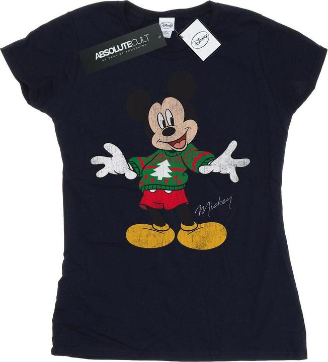 Actual product image Disney Womens/Ladies Mickey Mouse Christmas Jumper Cotton T-Shirt (XL)