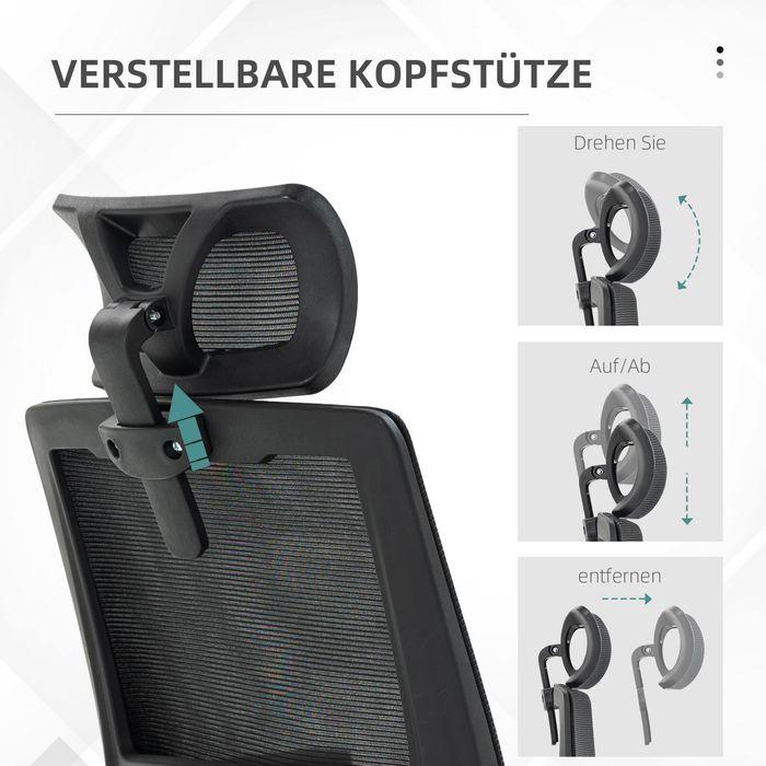 Immagine prodotto Swisshandel24 Vinsetto Bürostuhl ergonomisch, mit Kopfstütze, Armlehnen, Wippfunktion
