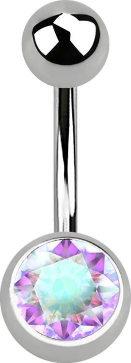 Star Piercing Banane silber mit Kugel und Kugel Kristall multicolor (ohne Messing, Titan G23)