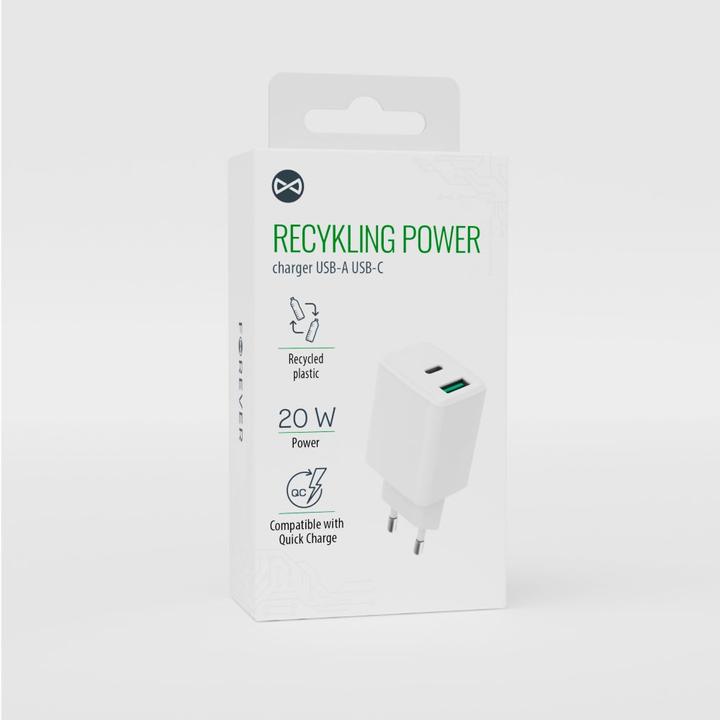 Produktbild Forever Core Forever recyceltes Wandladegerät USB + USB-C 20W LSR20-AC-00 weiss (20 W)