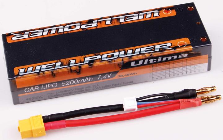 Actual product image Wellpower lipo battery ultima car 5200 mah / 7.4 volt 2s 45/90c ch5 with xt-60 plug (7.40 V, 5200 mAh)