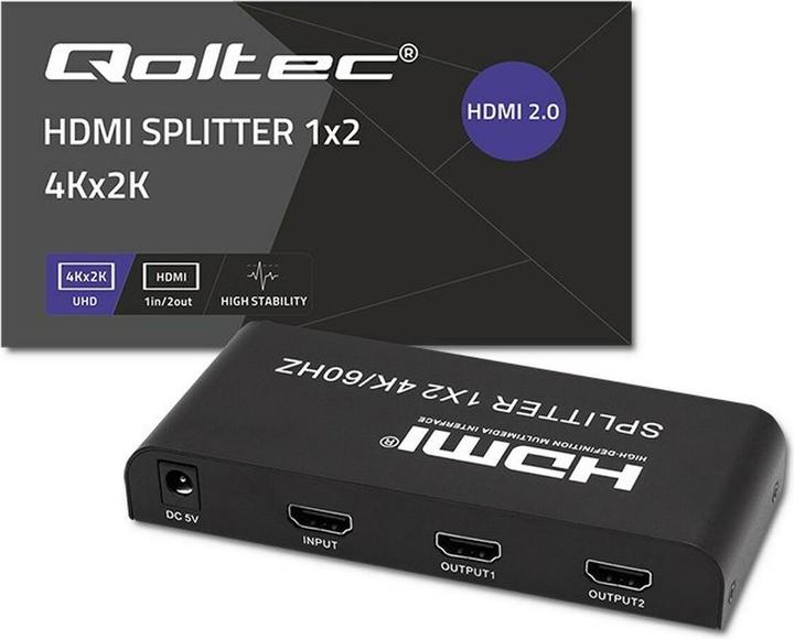 Produktbild Qoltec 51797 Aktiver HDMI-Splitter 2 x HDMI 4K x 2K | 6 Gbit/s | 60Hz