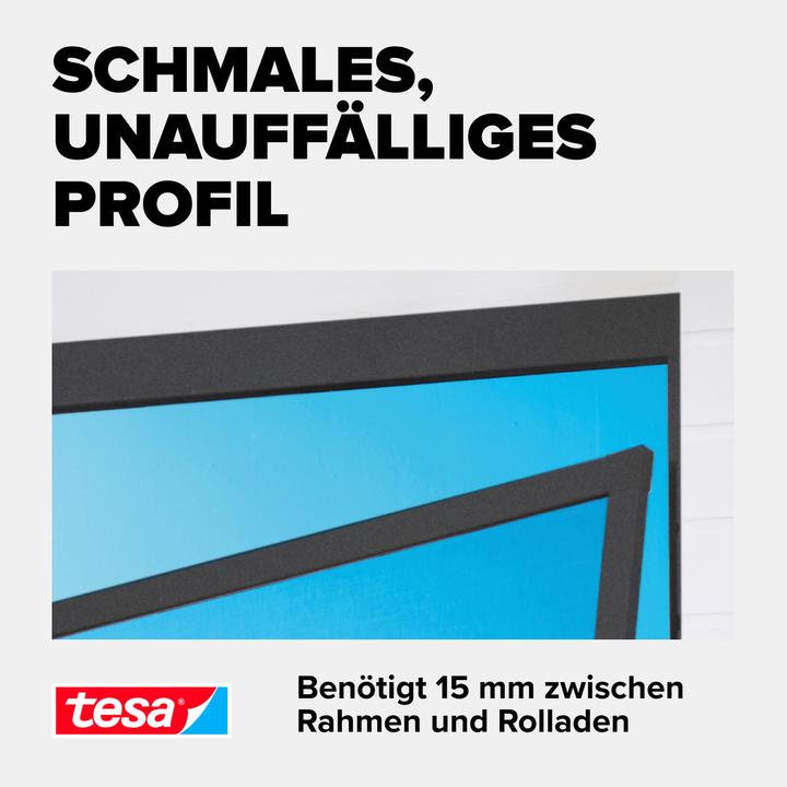 Produktbild tesa Insektenschutz Alu COMFORT für Fenster, mit Rahmen aus Aluminium, ohne Bohren (100 x 120 cm)