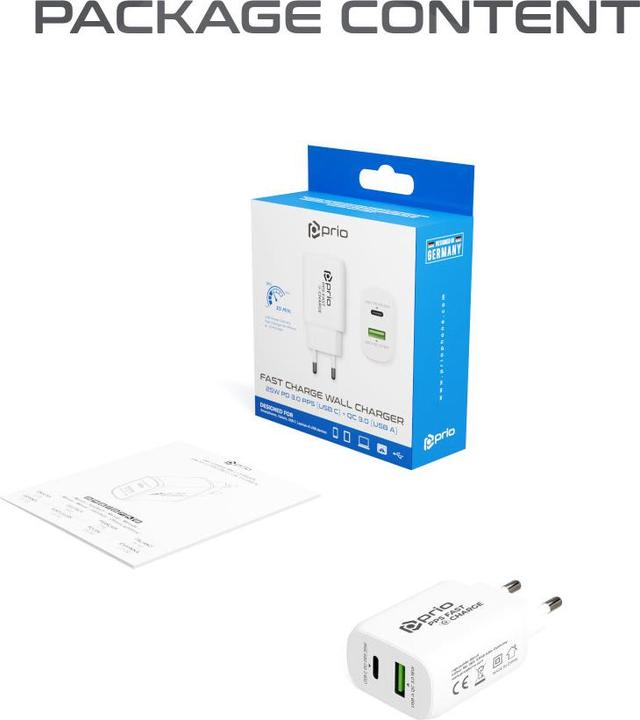 Actual product image prio Fast Charge Wall Charger 25W PD PPS (USB C)+QC 3.0 (USB A) white (25 W)