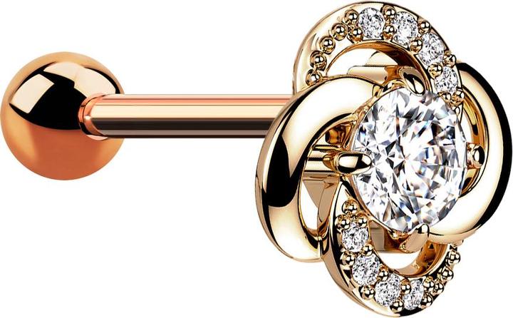 Produktbild Star Piercing Micro Barbell rosegold mit Kugel und Blume gorsser Kristall mittig (Chirurgenstahl 316L, Messing)