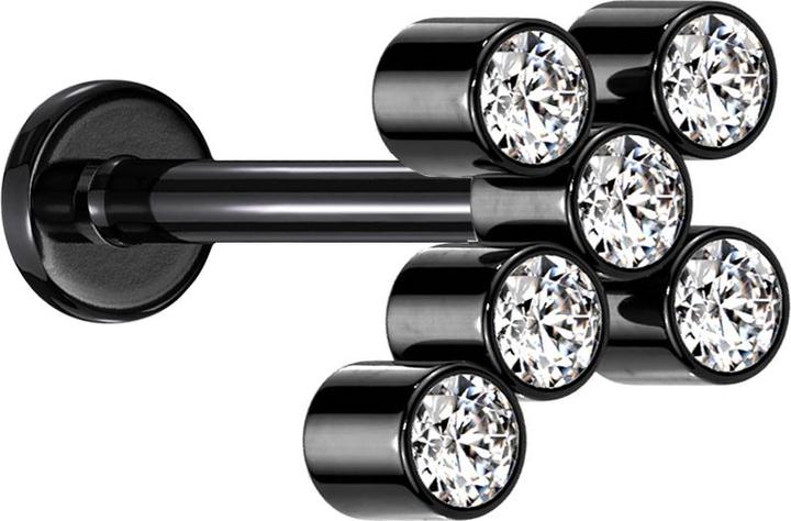 Produktbild Star Piercing Micro Labret Innengewinde schwarz Kreuz sechs Kristalle silber (ohne Messing, Titan G23)