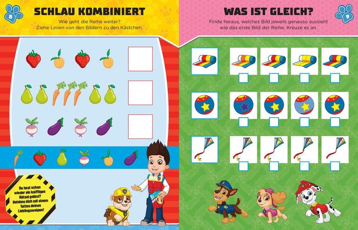 Produktbild PAW Patrol Rätselbuch mit 40 Tattoos (Deutsch, Schwager & Steinlein Verlag, 2024)
