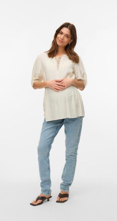 Actual product image Mamalicious Normal geschnitten Mandarin Kragen Elastische Bündchen Ballonärmel Top Bluse (M)