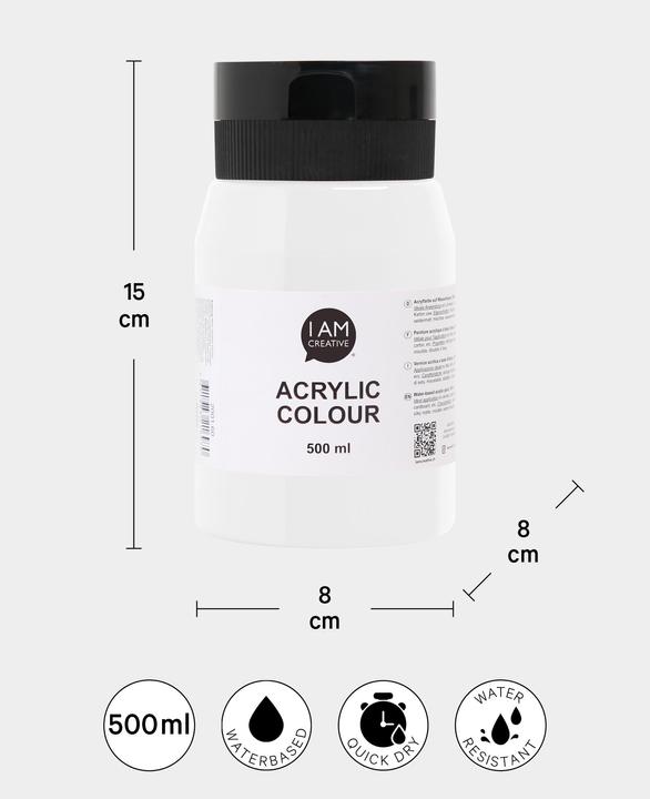 Image du produit I Am Creative Basic Acryl, peinture acrylique à base d'eau, 500 ml (Blanc, 500 ml)