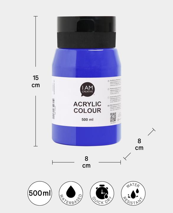 Immagine prodotto I Am Creative Basic Acrylic, pittura acrilica a base d'acqua, 500 ml (Blu oltremare, 500 ml)