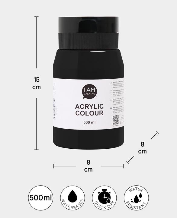 Immagine prodotto I Am Creative Basic Acrylic, pittura acrilica a base d'acqua, 500 ml (Nero, 500 ml)