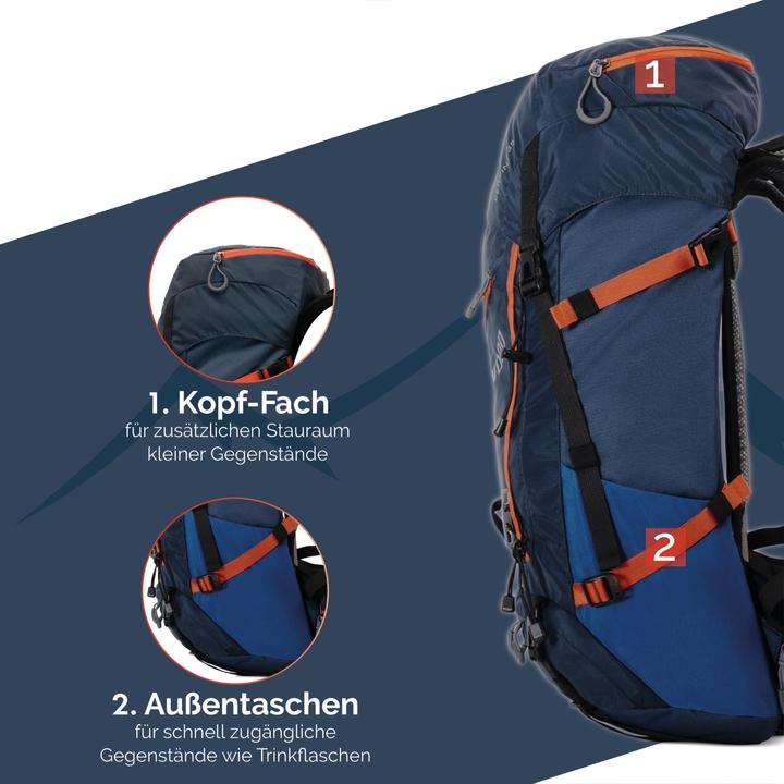 Immagine prodotto Steinwood Zaino da trekking 35L - Idrorepellente, con copertura antipioggia e ventilazione posteriore (35 l)