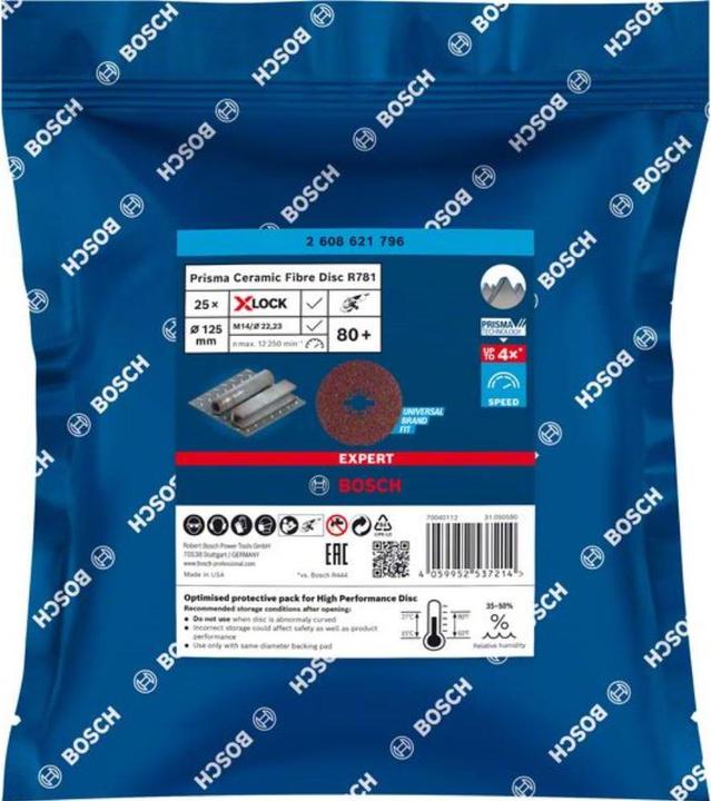 Produktbild Bosch Professional Zubehör EXPERT R781 Prisma Ceramic X-LOCK Fiberscheibe, 125 mm, 22,23 mm, G 80 (80)