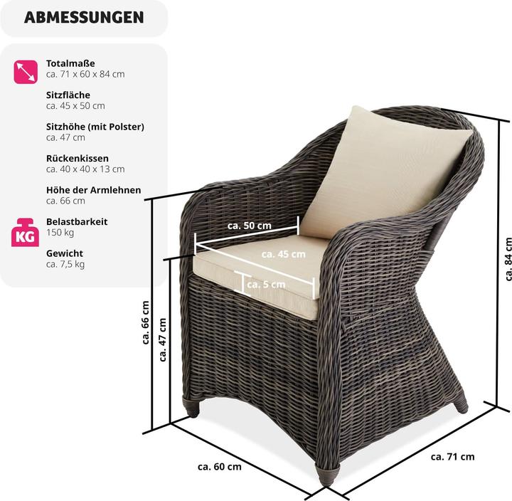 Produktbild tectake Rattansessel inkl. Sitzkissen und Rückenkissen