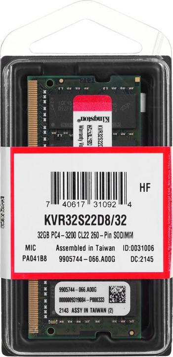 Actual product image Kingston ValueRAM (1 x 32GB, 3200 MHz, DDR4-RAM, SO-DIMM)