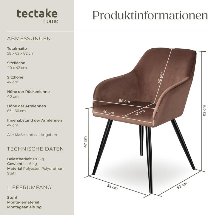 Produktbild tectake Stuhl Marilyn Samtoptik, schwarze Stuhlbeine
