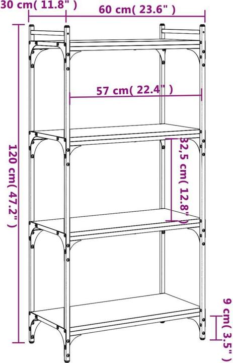 Image du produit VidaXL Bibliothèque 4 étagères Noir 60x30x120 cm (60 x 30 x 120 cm)