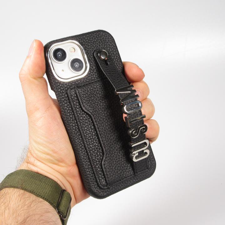 Actual product image PhoneLook Cover Customised leather cover with silver lettering + lanyard and card compartment (Apple iPhone 15)