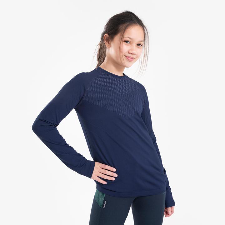 Immagine prodotto Kiprun Maglietta da corsa a maniche lunghe per bambini, traspirante - Skincare blu scuro/grigio (128)