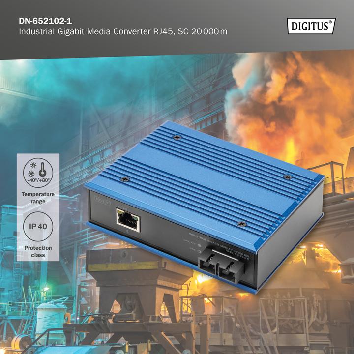 Immagine prodotto Digitus Industrial Gigabit Media Converter RJ45, SC 20 km