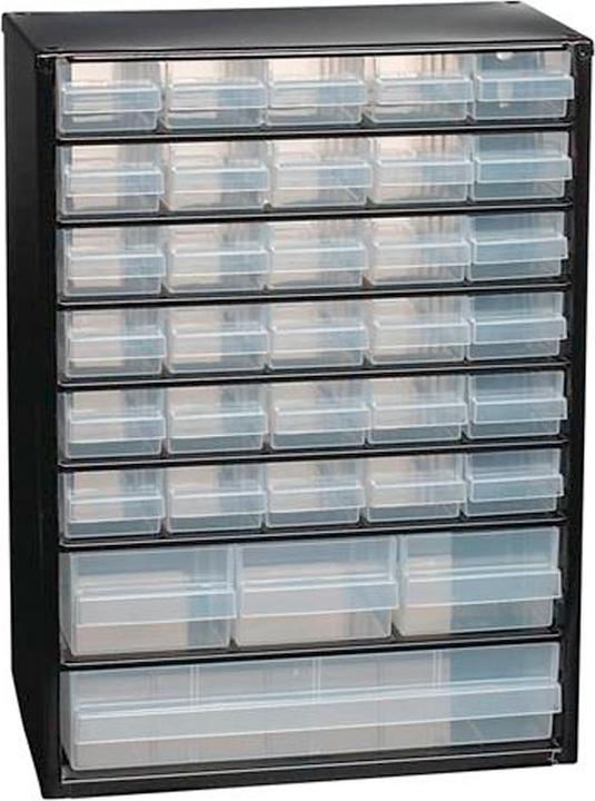 Actual product image Raaco Small parts magazine W306xD150xH420mm sheet steel 34 drawers poypropylene black/transparent (30.60 cm, 42 cm)