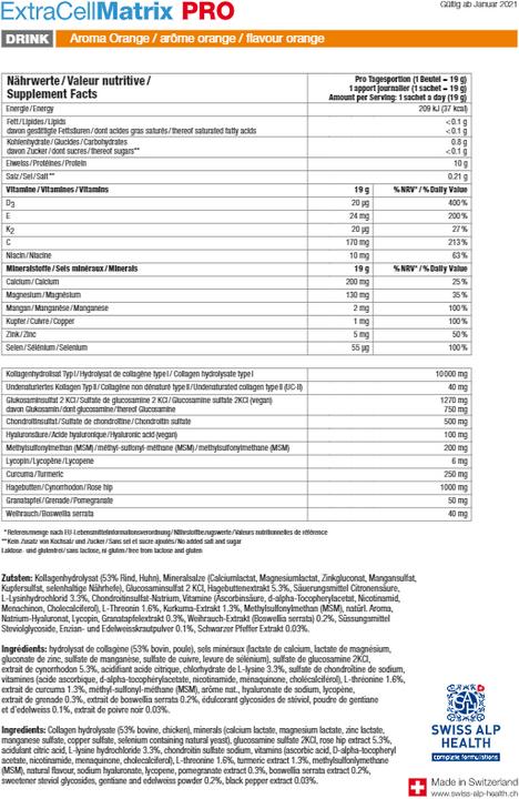 Valeurs nutritives et ingrédients Swiss Alp Health Par boisson (20 pièce(s), Beutel, 469 g)