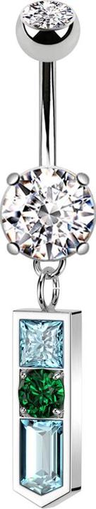 Produktbild Star Piercing Banane silber mit zwei Kugeln Kristall silber Anhänger Balken spitz drei Kristalle (Chirurgenstahl 316L, Messing)