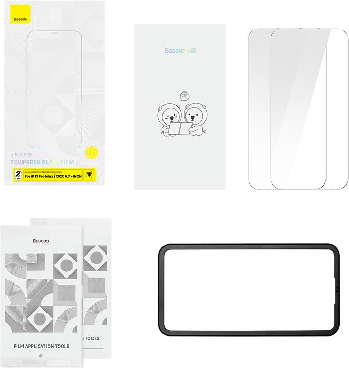 Produktbild Baseus All-glass Crystal Tempered Glass EasyStick Film iP14 (Pack of 2) (2 Stück, Apple iPhone 13 Pro Max, Apple iPhone 14 Plus)