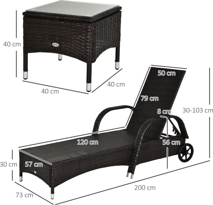 Image du produit Outsunny Bains de soleil en rotin avec table (200 cm)