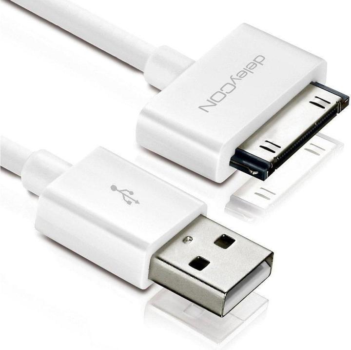 Actual product image deleyCON 30Pin Dock-USB cable 2m, white (2 m, USB 2.0)