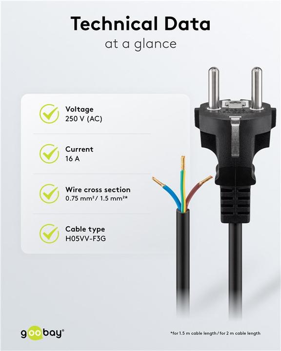 Actual product image Goobay protective contact cable for assembly, 1.5 m, black (1.50 m)