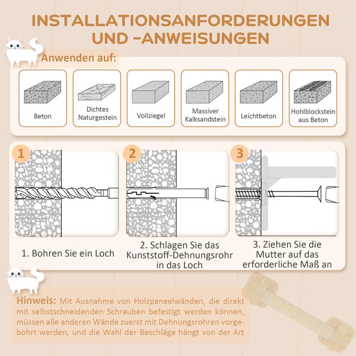 Produktbild PawHut Katzen Kletterwand Set Spanplatte, Plüsch Beige (54 cm, Beige+Cremeweiss)