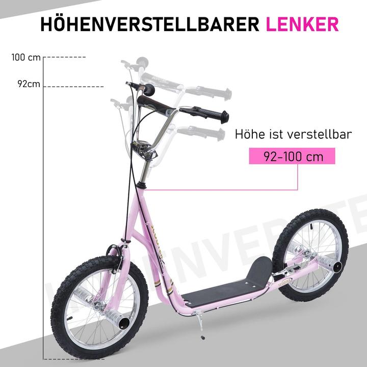 Image du produit Homcom trottinette pour enfants avec frein à main, pneus gonflables extra-épais, guidon réglable en hauteur