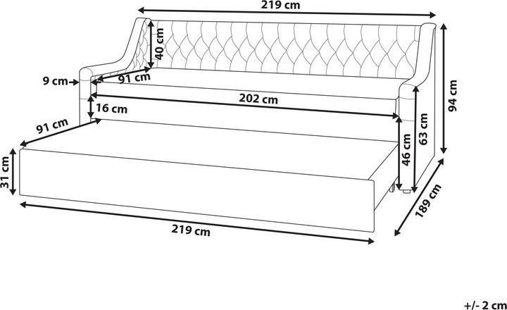 Immagine prodotto Beliani Daybed allungabile in tessuto vellutato grigio con rete a doghe 90 x 200 cm MONTARGIS (90 x 200 cm)