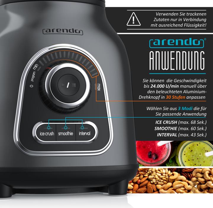 Actual product image Arendo Stainless steel blender 1400 W, power blender, 1.75 l glass jug, blender, high-performance blender (1400 W)
