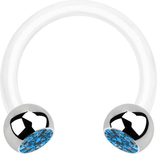 Actual product image Star Piercing Micro Circular Barbell white with two balls silver crystal light blue (Surgical steel 316L, Bioflex, without brass)
