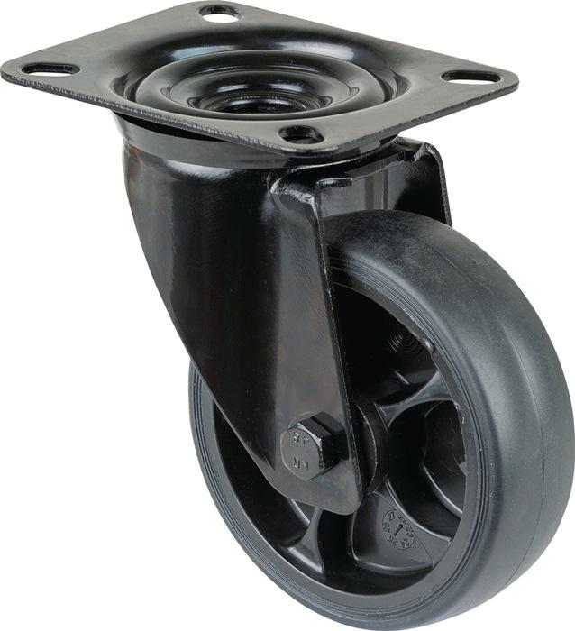 Produktbild BS Rollen Lenkrolle Rad-Ø 100 mm Tragfähigkeit 110 kg Lenkrollen Gummi Platte L104xB80 mm Farbe Rolle schwarz