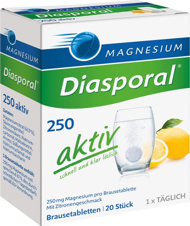 Valori nutrizionali e ingredienti magnesium diasporal Magnesio-Diasporal 250 compresse effervescenti attive, 20 pezzi. (20 Pezzo/i, Compressa effervescente)