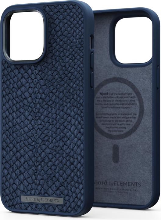 Njord Custodia rigida Salm.Leather Magsafe blu (Apple iPhone 14 Pro Max)
