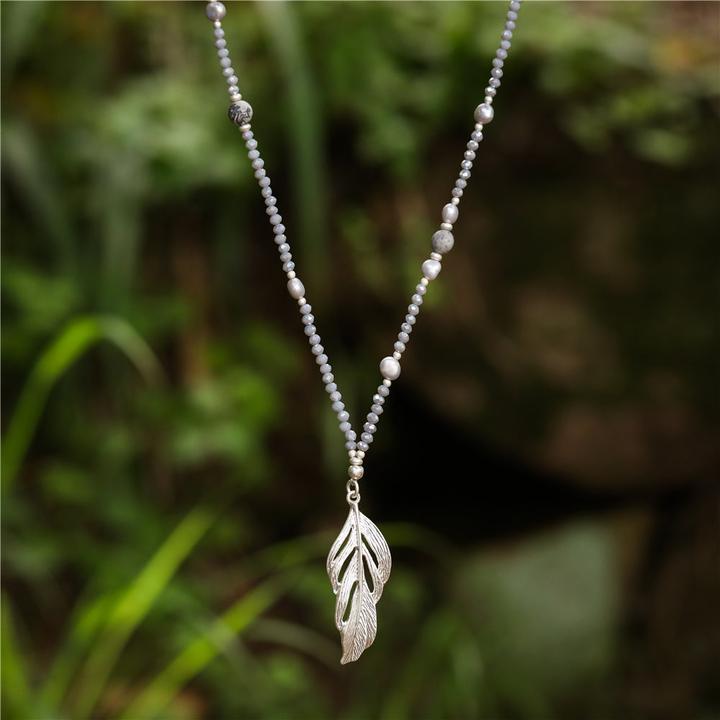Actual product image Andreani Necklace with feather pendant made of genuine Picasso jasper with freshwater pearls